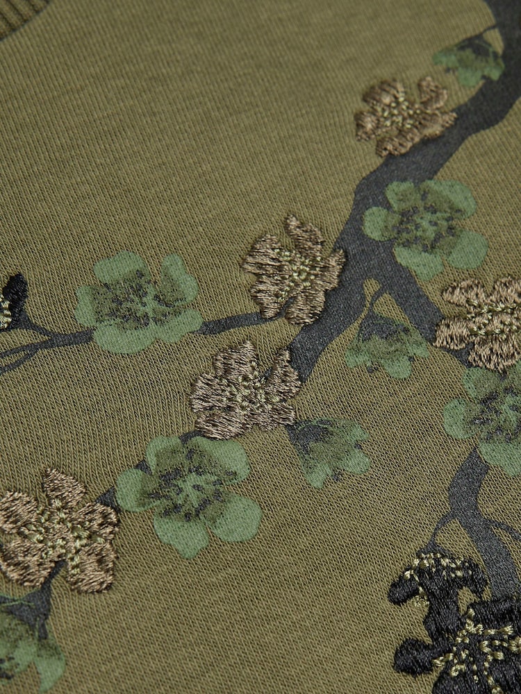 River Island Green Floral Embelished 100% Cotton Sweatshirt - Image 6 of 6 River Island Green Floral Embelished 100% Cotton Sweatshirt - Image 6 of 6