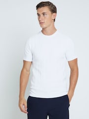 River Island White Herringbone Muscle Fit Knit T-Shirt - Image 1 of 3