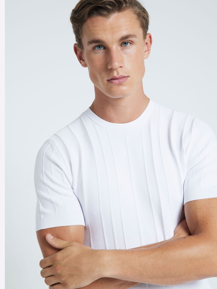 River Island White Herringbone Muscle Fit Knit T-Shirt - Image 3 of 3