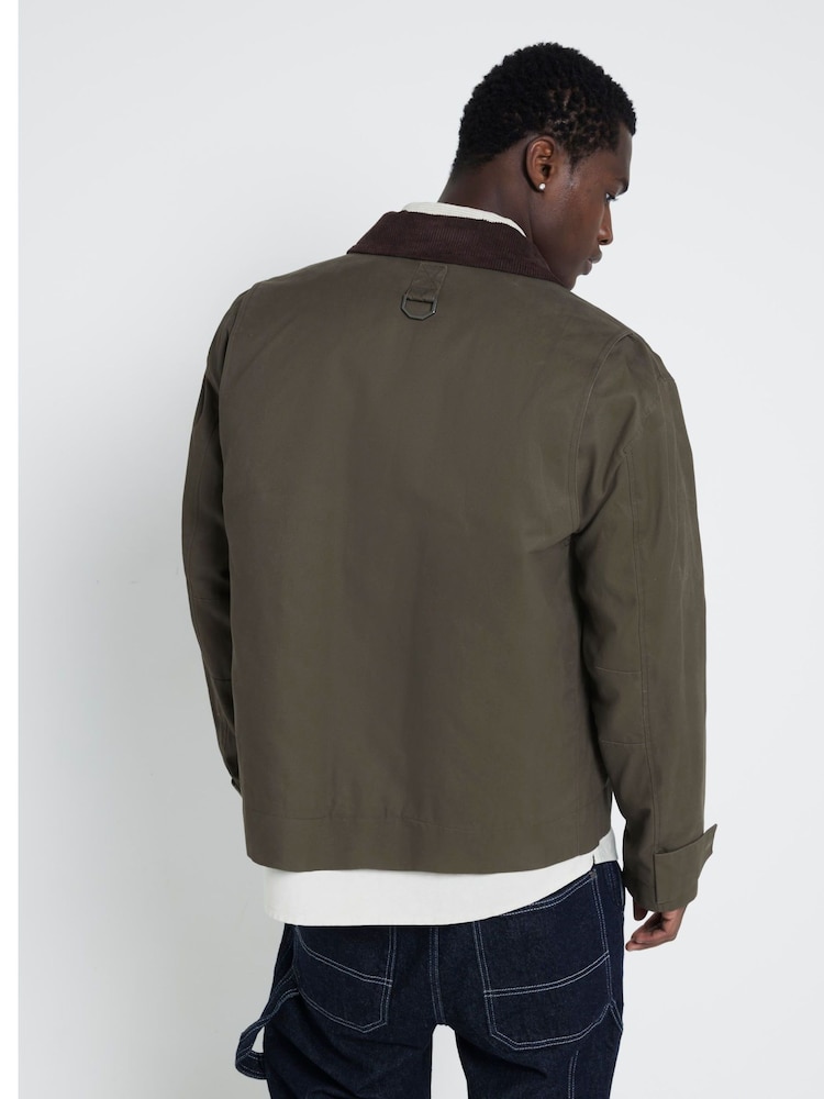 River Island Khaki Regular fit Collar Waxed 100% Cotton Jacket - Image 2 of 6