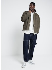 River Island Khaki Regular fit Collar Waxed 100% Cotton Jacket - Image 3 of 6