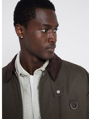 River Island Khaki Regular fit Collar Waxed 100% Cotton Jacket - Image 4 of 6