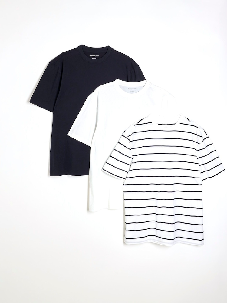 River Island White Slim Fit Stripe Mixed T-Shirts 3 Pack - Image 1 of 6
