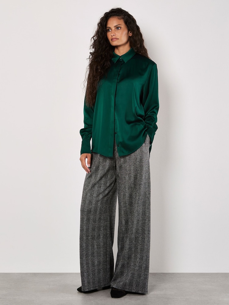 Apricot Green Oversized Satin Hi Low Shirt - Image 2 of 4