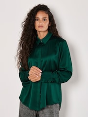 Apricot Green Oversized Satin Hi Low Shirt - Image 3 of 4