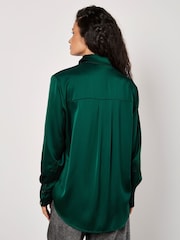 Apricot Green Oversized Satin Hi Low Shirt - Image 4 of 4