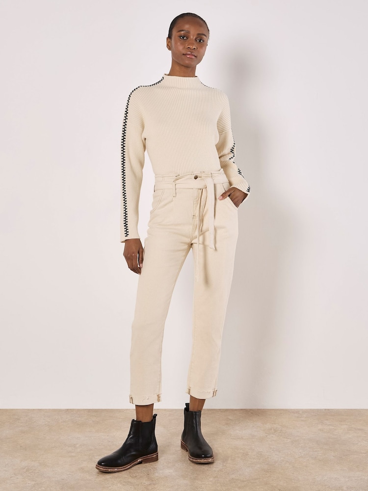 Apricot Natural Blanket Stitch Ribbed Jumper - Image 1 of 4