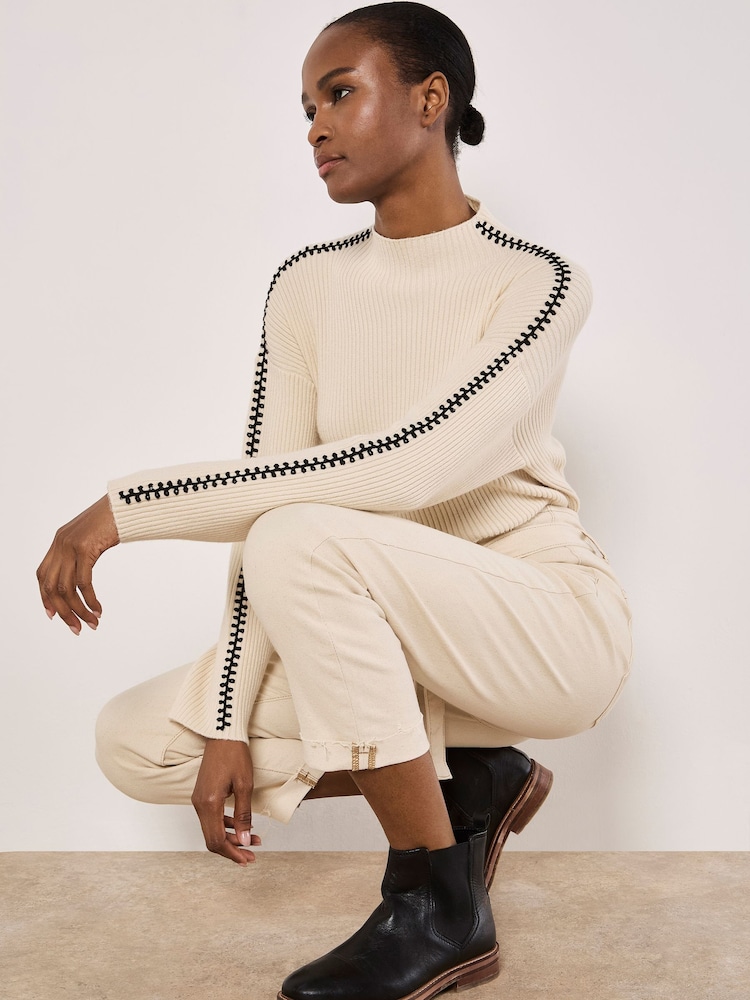 Apricot Natural Blanket Stitch Ribbed Jumper - Image 2 of 4