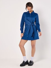 Apricot Blue Mini Tie Shirt Dress - Image 2 of 4