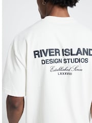 River Island Cream Regular Fit Studio Graphic 100% Cotton T-Shirt - Image 3 of 4
