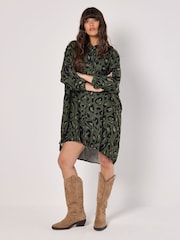 Apricot Green Cheetah Batwing High Low Shirt Dress - Image 2 of 4