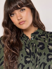 Apricot Green Cheetah Batwing High Low Shirt Dress - Image 3 of 4