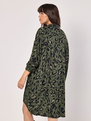Apricot Green Cheetah Batwing High Low Shirt Dress - Image 4 of 4