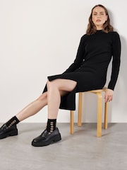 Apricot Black Button Sleeve Ribbed Column Midi Dress - Image 1 of 4