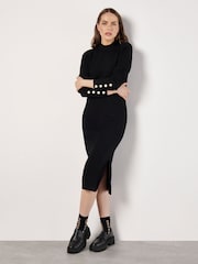 Apricot Black Button Sleeve Ribbed Column Midi Dress - Image 3 of 4