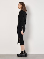 Apricot Black Button Sleeve Ribbed Column Midi Dress - Image 4 of 4