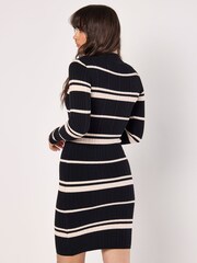 Apricot Black Stripe Ribbed Mock Neck Dress - Image 3 of 5