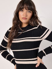 Apricot Black Stripe Ribbed Mock Neck Dress - Image 5 of 5