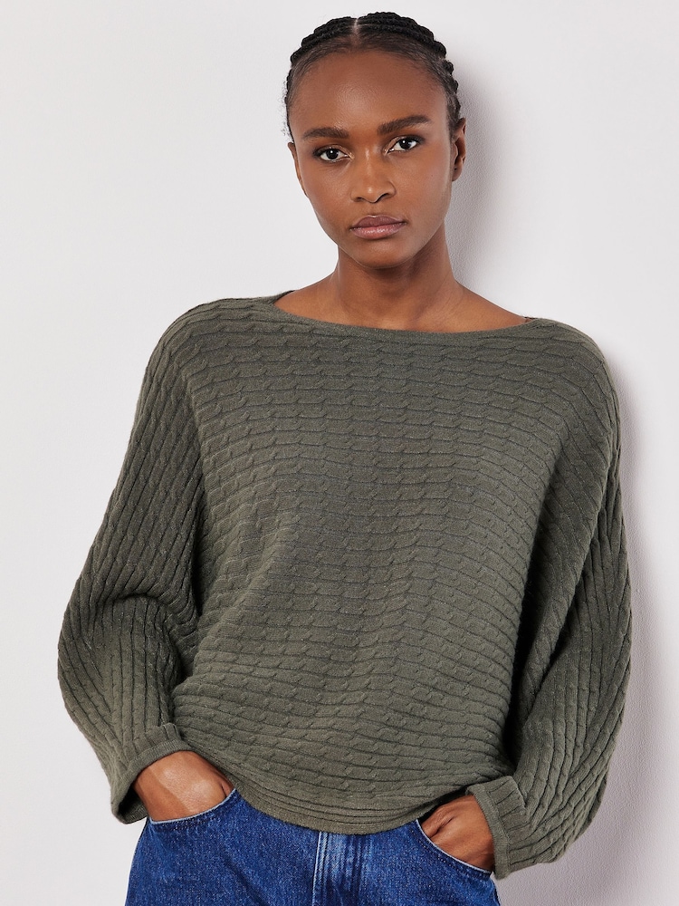 Apricot Green Cable Stripe Batwing Jumper - Image 1 of 5
