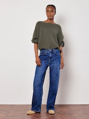 Apricot Green Cable Stripe Batwing Jumper - Image 2 of 5