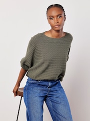 Apricot Green Cable Stripe Batwing Jumper - Image 4 of 5