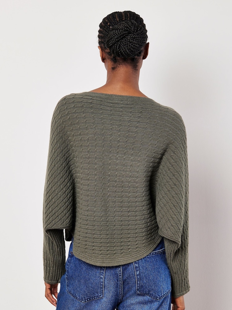 Apricot Green Cable Stripe Batwing Jumper - Image 5 of 5