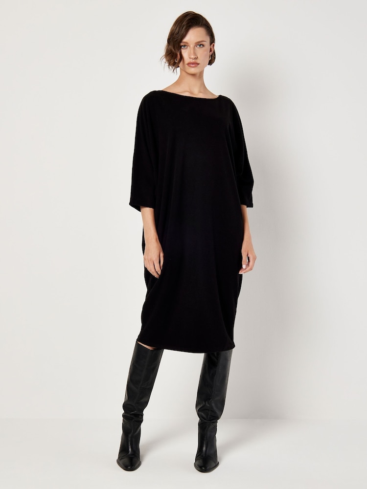 Apricot Black Bonded Rib Cocoon Dress - Image 1 of 4