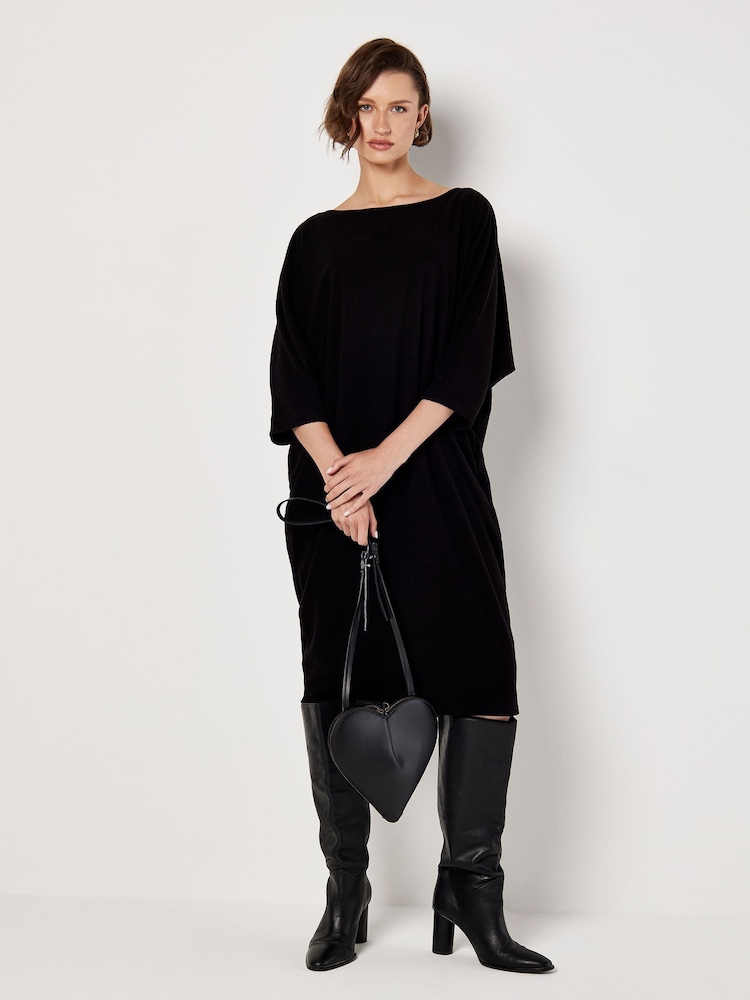Apricot Black Bonded Rib Cocoon Dress - Image 4 of 4