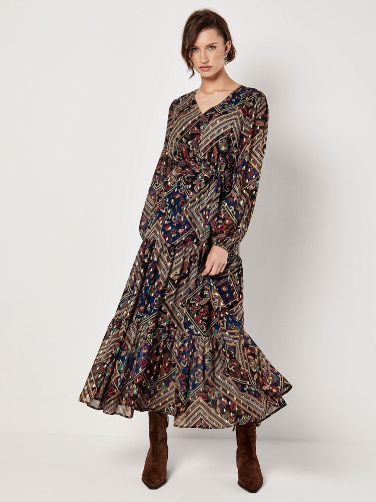 Apricot Blue Flower Orchestra Gold Maxi Dress - Image 1 of 4