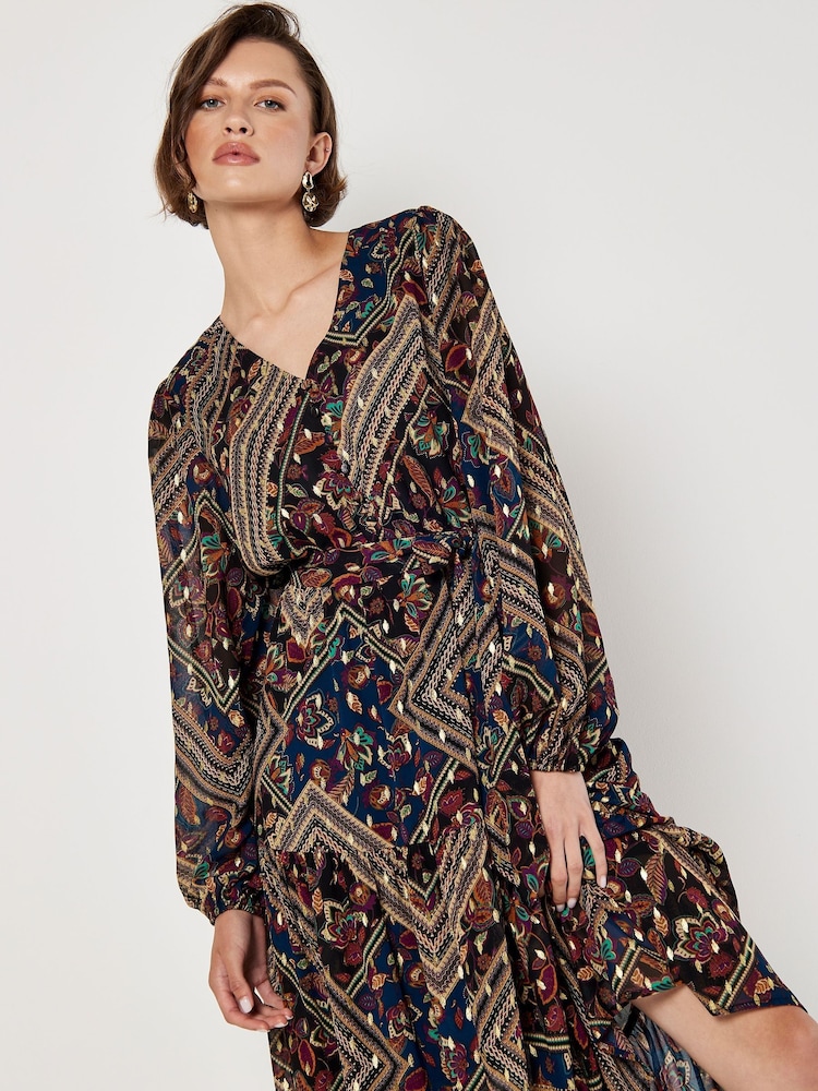 Apricot Blue Flower Orchestra Gold Maxi Dress - Image 2 of 4