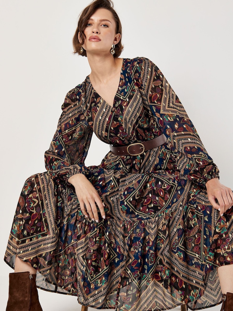 Apricot Blue Flower Orchestra Gold Maxi Dress - Image 4 of 4