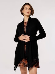 Apricot Black Ribbed Waterfall Crochet Edge Cardigan - Image 1 of 4
