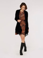 Apricot Black Ribbed Waterfall Crochet Edge Cardigan - Image 3 of 4