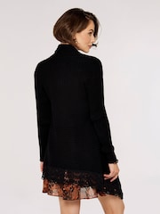 Apricot Black Ribbed Waterfall Crochet Edge Cardigan - Image 4 of 4