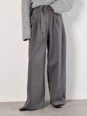 Apricot Grey Tie Waist Wide Leg Trousers - Image 2 of 5