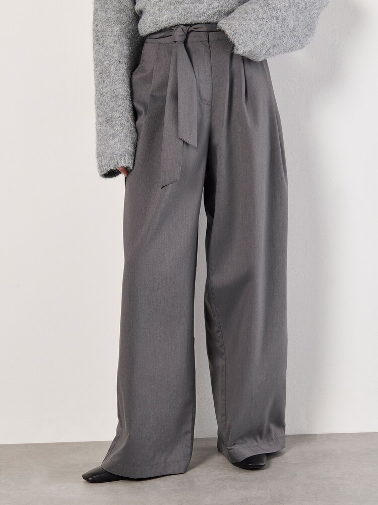 Apricot Grey Tie Waist Wide Leg Trousers - Image 2 of 5 Apricot Grey Tie Waist Wide Leg Trousers - Image 2 of 5