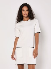 Apricot White Contrast Tipping Knitted Dress - Image 1 of 4