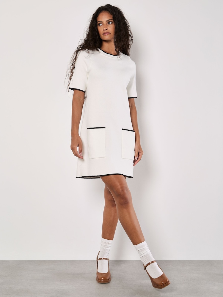 Apricot White Contrast Tipping Knitted Dress - Image 2 of 4