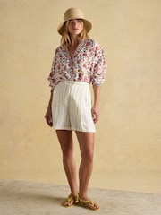 Joules Cream Linen-Cotton Tailored Shorts - Image 7 of 8