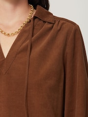 Jigsaw Brown 100% Cotton Corduroy V-Neck Top - Image 2 of 6