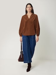 Jigsaw Brown 100% Cotton Corduroy V-Neck Top - Image 3 of 6