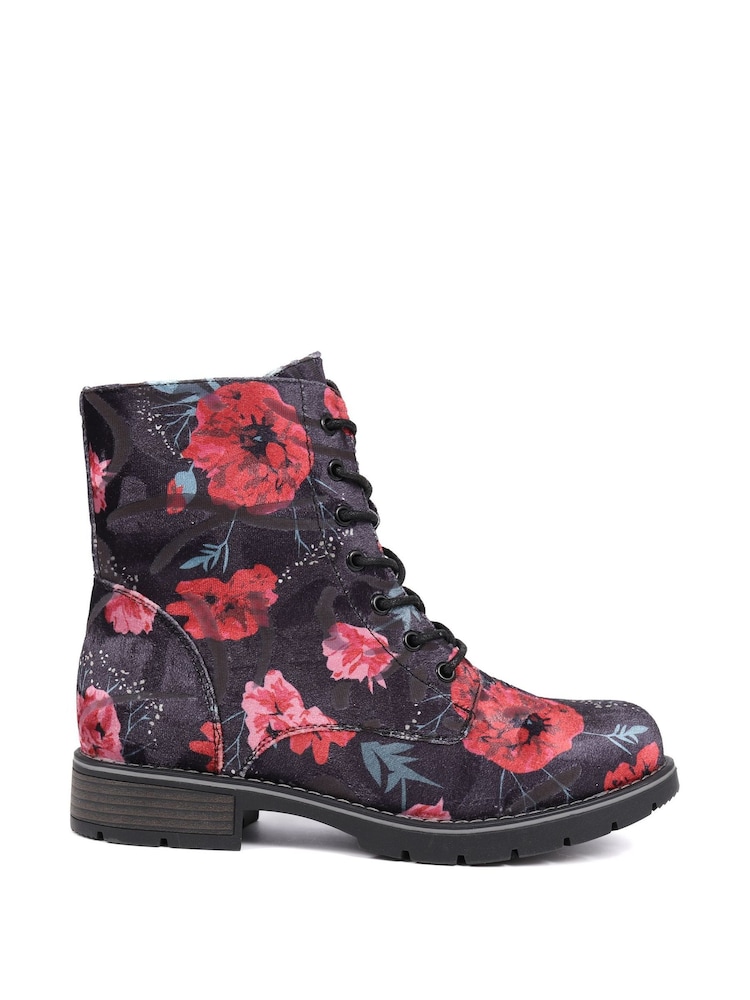Pavers Black Dark Ladies Lace Up Ankle Boots - Image 1 of 5