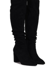 Linzi Black Georgina Suede Block Heel High Leg Boots - Image 5 of 7