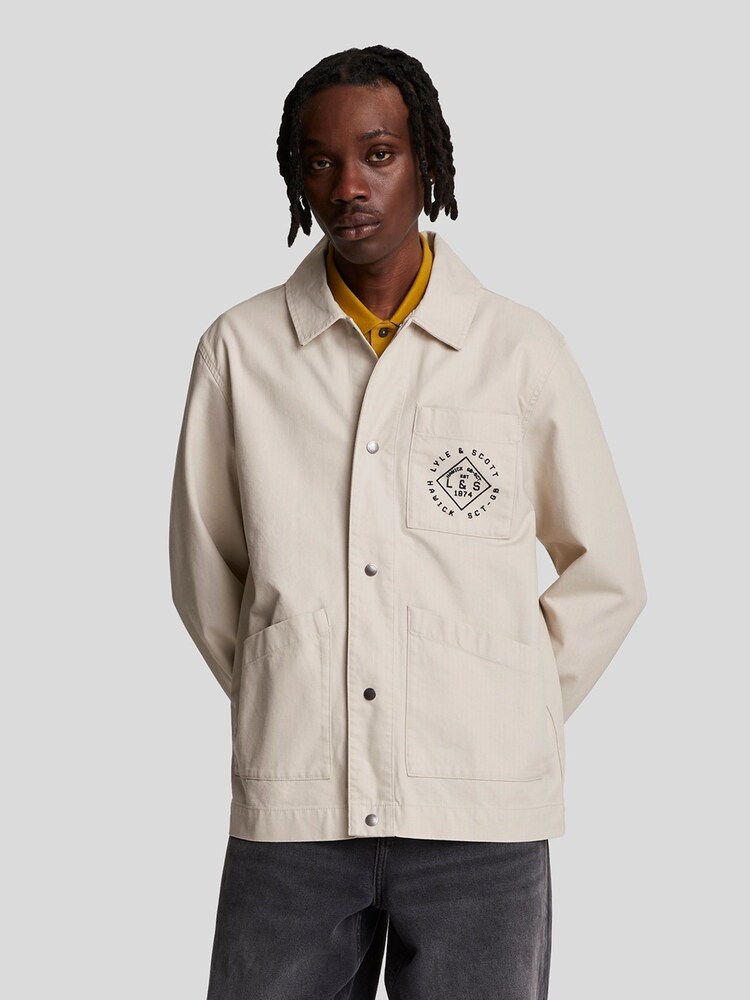 Lyle & Scott Cream 100% Cotton Stamped Work Jacket - Image 1 of 5
