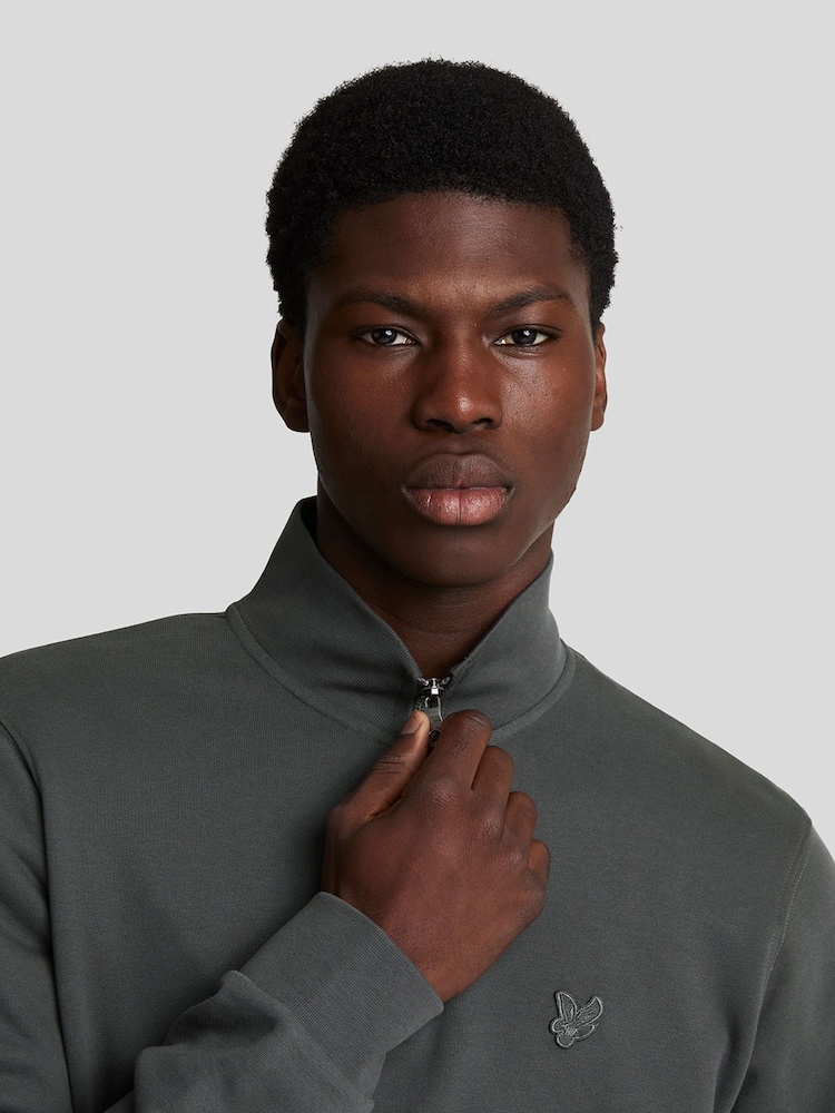 Lyle & Scott Grey Tonal Eagle Quarter Zip 100% Cotton Sweatshirt - Image 4 of 5