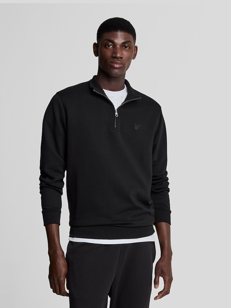 Lyle & Scott Black Tonal Eagle Quarter Zip 100% Cotton Sweatshirt - Image 1 of 5