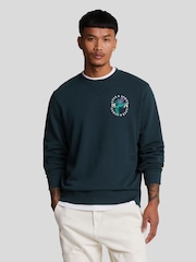 Lyle & Scott Blue Thistle Flora Printed Crew Neck 100% Cotton Sweatshirt - Image 1 of 5
