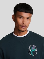 Lyle & Scott Blue Thistle Flora Printed Crew Neck 100% Cotton Sweatshirt - Image 2 of 5