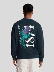 Lyle & Scott Blue Thistle Flora Printed Crew Neck 100% Cotton Sweatshirt - Image 3 of 5