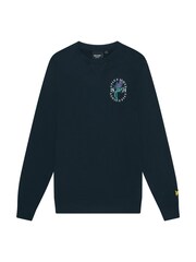 Lyle & Scott Blue Thistle Flora Printed Crew Neck 100% Cotton Sweatshirt - Image 5 of 5